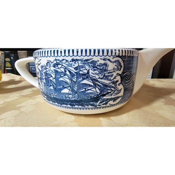 Royal China Currier Ives Teapot Coffee Pot Clipper Ship Tuskay Light Excellent